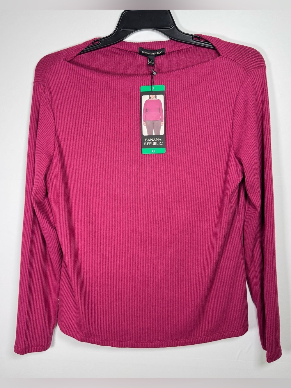NWT BANANA REPUBLIC Long Sleeve Ribbed Knit Top In Fuchsia Magenta Sz XL
